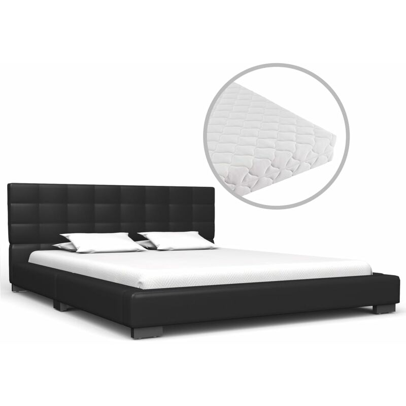 

Cama con colchon cuero sintetico negro 140x200 cm