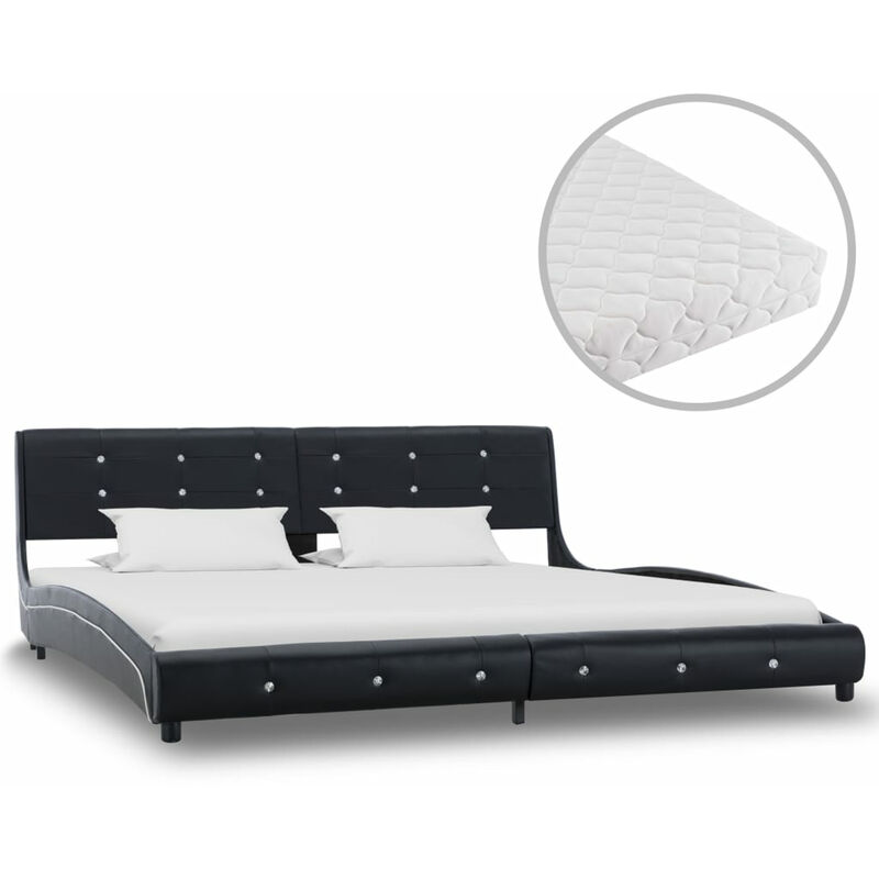 

Cama con colchon cuero sintetico negro 180x200 cm
