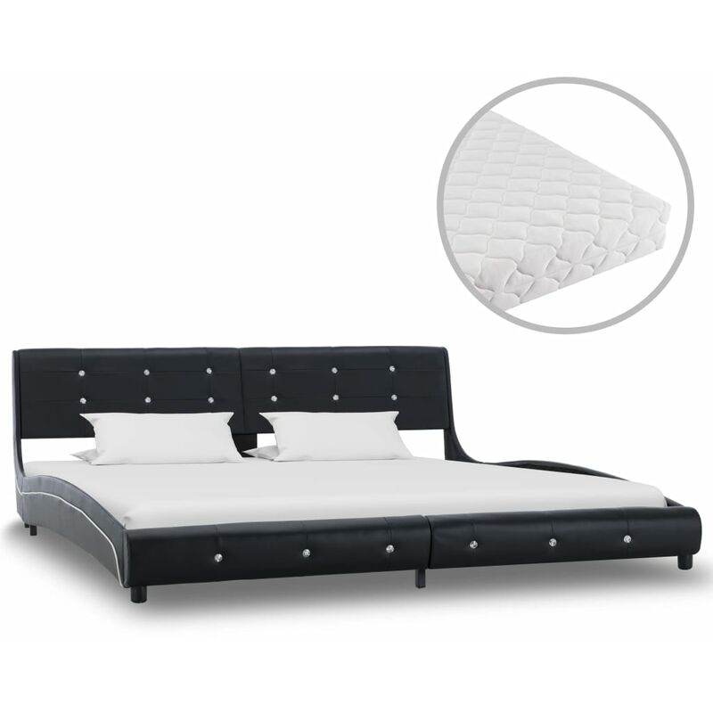 

Cama con colchón cuero sintético negro 180x200 cm