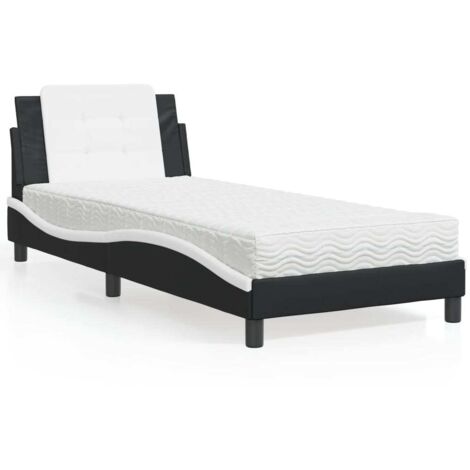 Cama con colchón cuero sintético negro y blanco 90x190 cm