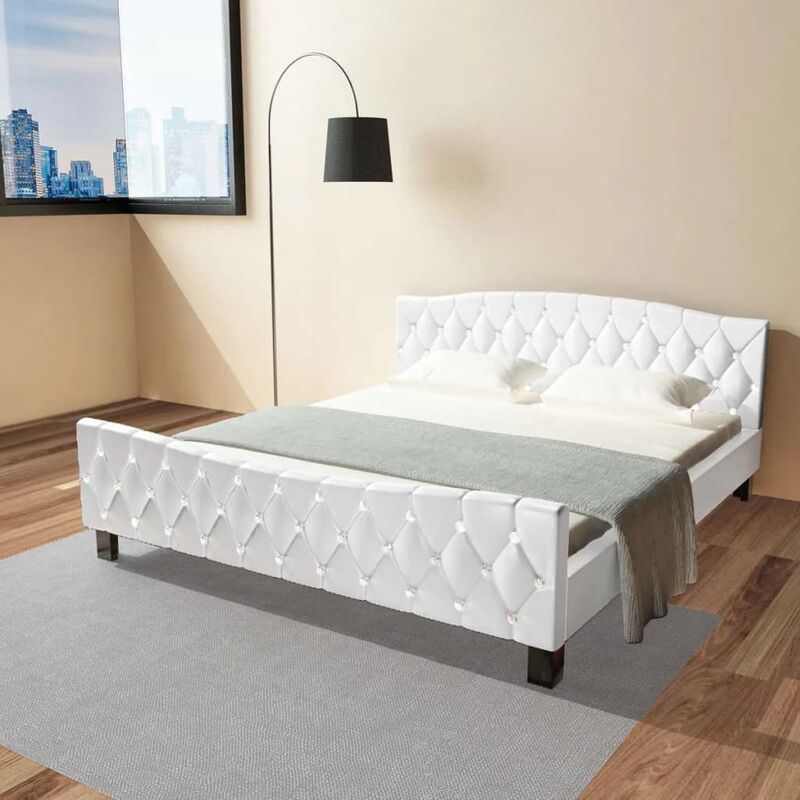 

Cama con colchón de cuero sintético blanca 180x200 cm