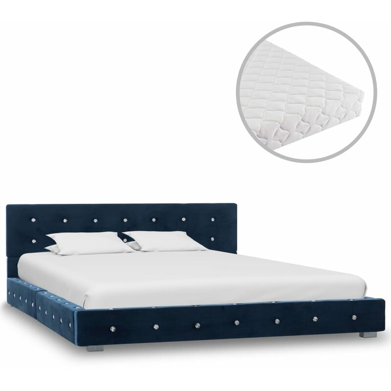 

Cama con colchón de terciopelo azul 140x200 cm