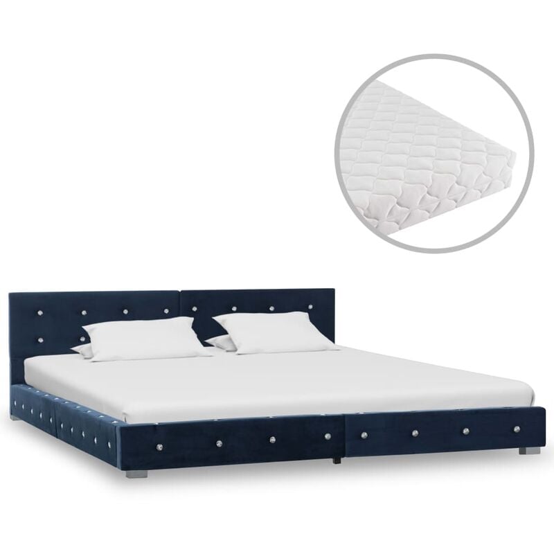 

Cama con colchón de terciopelo azul 180x200 cm