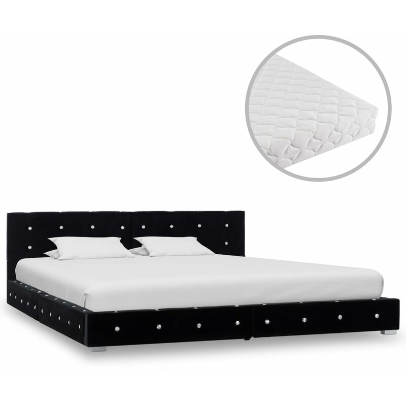 

Cama con colchón de terciopelo negro 180x200 cm