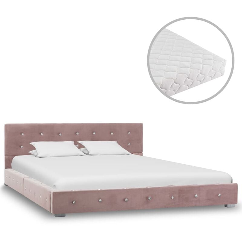

Cama con colchón de terciopelo rosa 140x200 cm