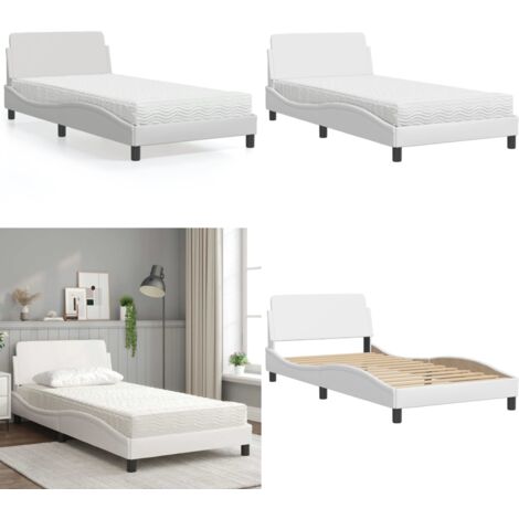 Cama con colchón Dover cuero sintético blanco 100x200 cm - Colchón de espuma - Cama con cuero sintético