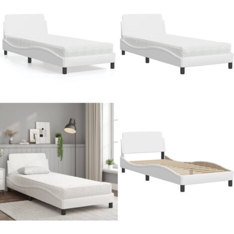 Cama con colchón Dover cuero sintético blanco 90x190 cm - Colchón de espuma - Cama con cuero sintético