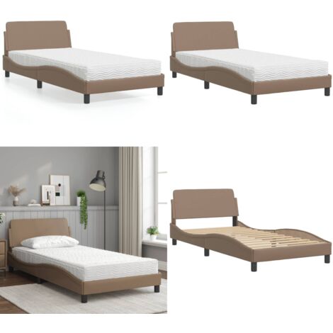 Cama con colchón Dover cuero sintético capuchino 100x200 cm - Colchón de espuma - Cama cuero sintético