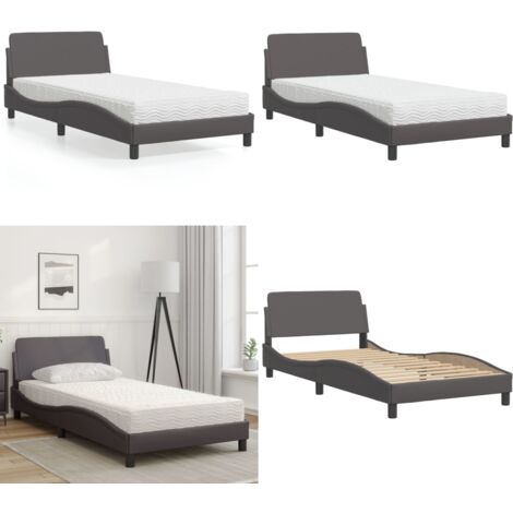 Cama con colchón Dover cuero sintético gris 100x200 cm - Colchón de espuma - Cama de cuero sintético