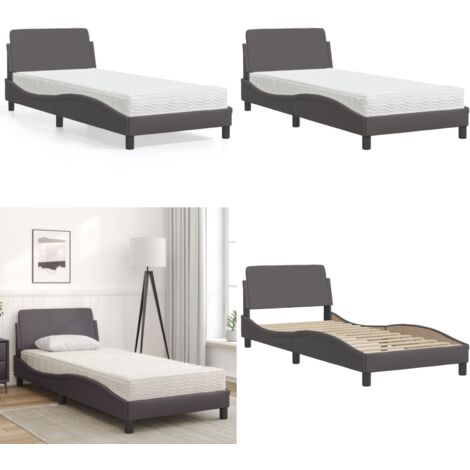 Cama con colchón Dover cuero sintético gris 90x190 cm - Colchón de espuma - Cama con cuero sintético