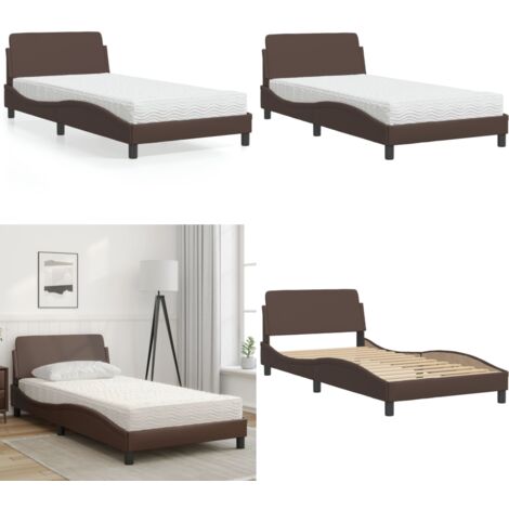 Cama con colchón Dover cuero sintético marrón 100x200 cm - Colchón de espuma - Cama cuero sintético
