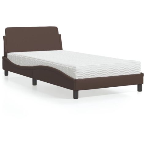 Cama con colchón Dover cuero sintético marrón 100x200 cm vidaXL