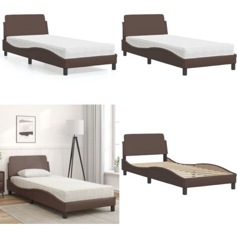 Cama con colchón Dover cuero sintético marrón 90x190 cm - Colchón de espuma - Cama cuero sintético