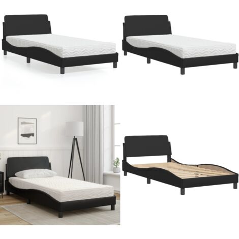 Cama con colchón Dover cuero sintético negro 100x200 cm - Colchón de espuma - Cama con cuero sintético