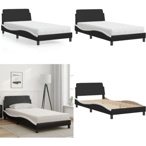 Cama con colchón Dover cuero sintético negro y blanco 100x200 cm - Colchón de espuma - Cama de cuero sintético