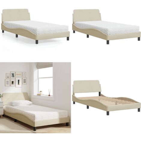 Cama con colchón Dover tela color crema 100x200 cm - Colchón de espuma - Cama de tela