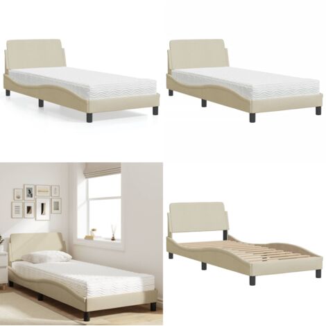 Cama con colchón Dover tela color crema 90x190 cm - Colchón de espuma - Cama de tela