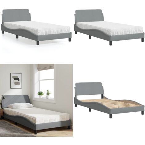 Cama con colchón Dover tela gris claro 100x200 cm - Colchón de espuma - Cama de tela