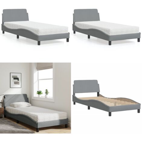 Cama con colchón Dover tela gris claro 90x190 cm - Colchón de espuma - Cama de tela