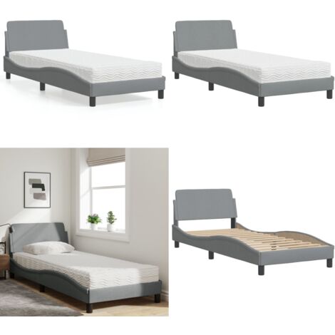 Cama con colchón Dover tela gris claro 90x200 cm - Colchón de espuma - Cama de tela