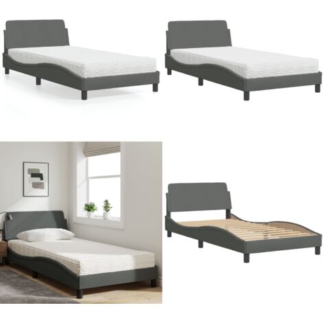 Cama con colchón Dover tela gris oscuro 100x200 cm - Colchón de espuma - Cama de tela