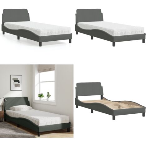 Cama con colchón Dover tela gris oscuro 90x190 cm - Colchón de espuma - Cama de tela