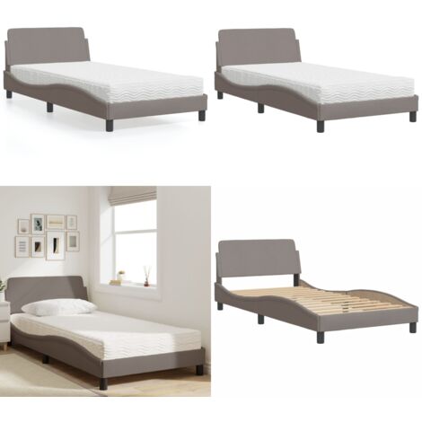 Cama con colchón Dover tela gris taupe 100x200 cm - Colchón de espuma - Cama de tela