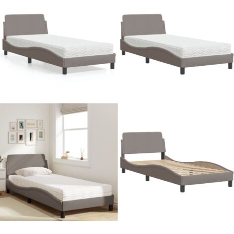 Cama con colchón Dover tela gris taupe 90x190 cm - Colchón de espuma - Cama de tela