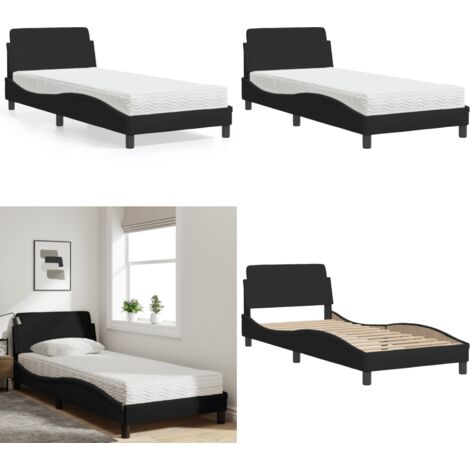 Cama con colchón Dover tela negro 90x190 cm - Colchón de espuma - Cama de tela