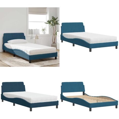Cama con colchón Dover terciopelo azul 100x200 cm - Colchón de espuma - Cama terciopelo