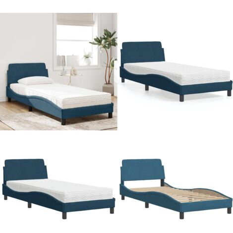 Cama con colchón Dover terciopelo azul 90x190 cm - Colchón de espuma - Cama terciopelo