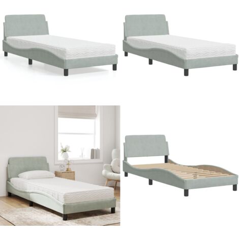 Cama con colchón Dover terciopelo gris claro 90x190 cm - Colchón de espuma - Cama terciopelo