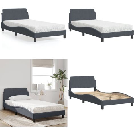 Cama con colchón Dover terciopelo gris oscuro 100x200 cm - Colchón de espuma - Cama terciopelo