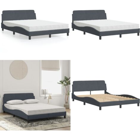 Cama con colchón Dover terciopelo gris oscuro 120x200 cm - Colchón de espuma - Cama terciopelo