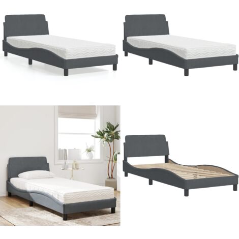 Cama con colchón Dover terciopelo gris oscuro 90x190 cm - Colchón de espuma - Cama terciopelo
