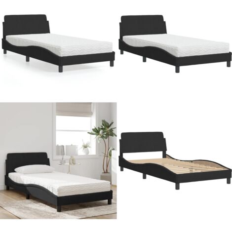 Cama con colchón Dover terciopelo negro 100x200 cm - Colchón de espuma - Cama terciopelo