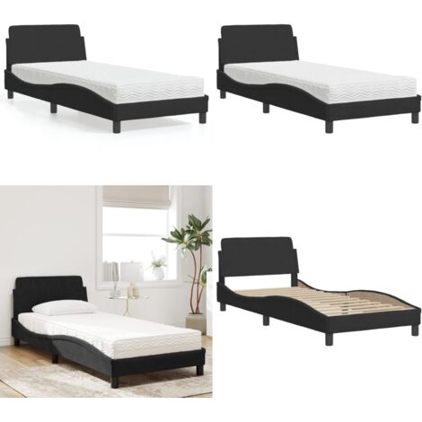 Cama con colchón Dover terciopelo negro 90x190 cm - Colchón de espuma - Cama terciopelo