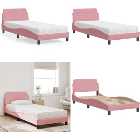 Cama con colchón Dover terciopelo rosa 90x190 cm - Colchón de espuma - Cama terciopelo rosa