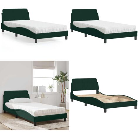 Cama con colchón Dover terciopelo verde oscuro 100x200 cm - Colchón de espuma - Terciopelo