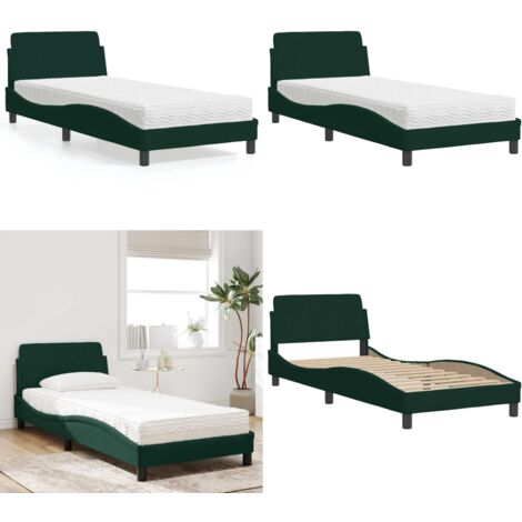 Cama con colchón Dover terciopelo verde oscuro 90x190 cm - Colchón de espuma - Cama terciopelo