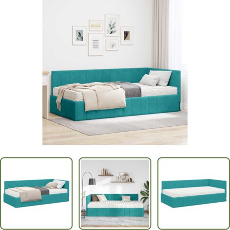 Cama con colchón -  Estructura de Cama Esquina con Colchón 2 pcs Tuquesa Terciopelo