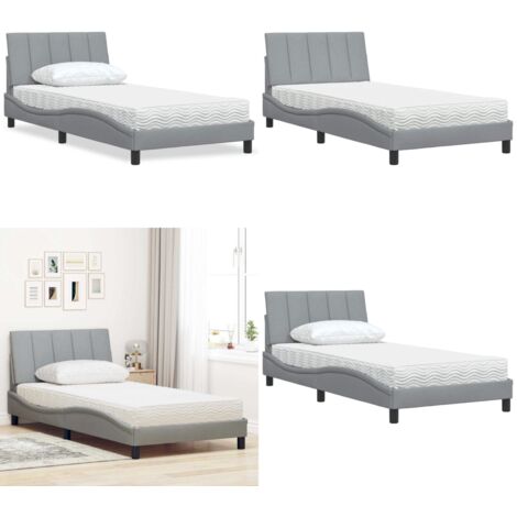 Cama con colchón Hanko tela gris claro 100x200 cm - Colchón de espuma - Cama con estructura