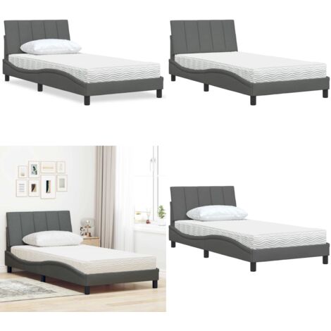 Cama con colchón Hanko tela gris oscuro 100x200 cm - Colchón de espuma - Cama con estructura