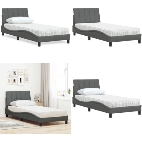 Cama con colchón Hanko tela gris oscuro 90x190 cm - Colchón de espuma - Cama con estructura