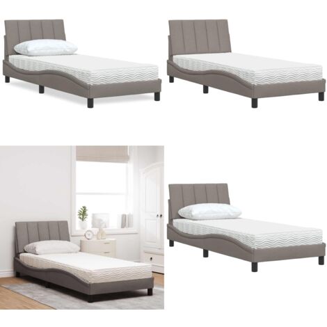 Cama con colchón Hanko tela gris taupe 90x190 cm - Colchón de espuma - Cama con estructura