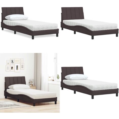 Cama con colchón Hanko tela marrón oscuro 90x190 cm - Colchón de espuma - Cama con estructura