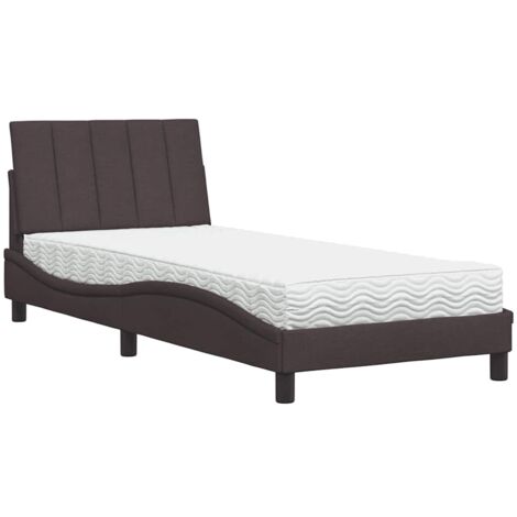 Cama con colchón Hanko tela marrón oscuro 90x200 cm vidaXL