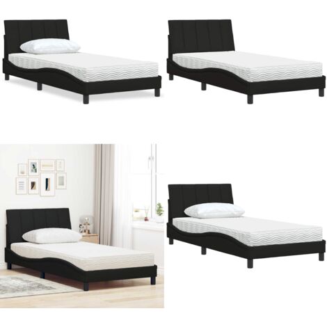 Cama con colchón Hanko tela negro 100x200 cm - Colchón de espuma - Cama con estructura
