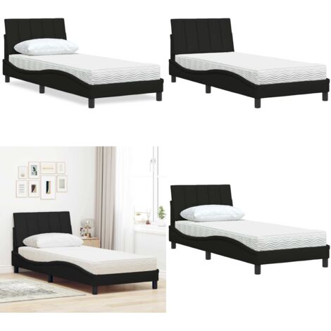 Cama con colchón Hanko tela negro 90x190 cm - Colchón de espuma - Cama de tela