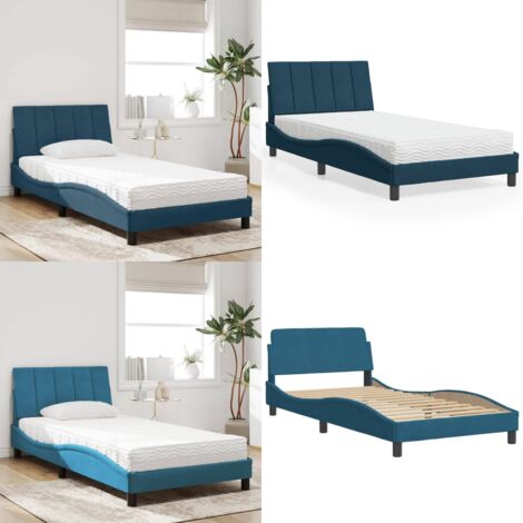 Cama con colchón Hanko terciopelo azul 100x200 cm - Colchón de espuma - Cama de terciopelo